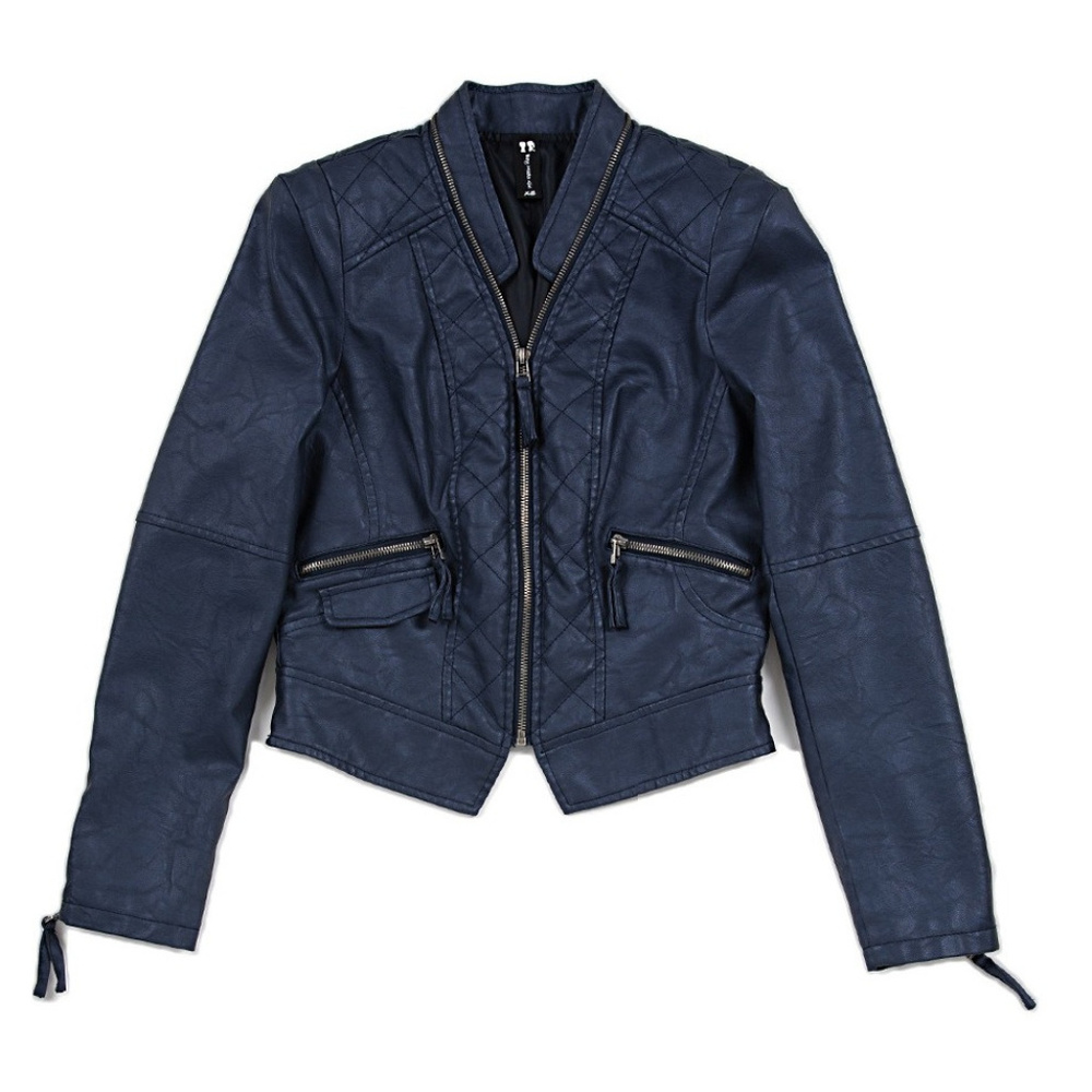 Boy Meets Girl Navy Vegan Leather Bomber Jacket